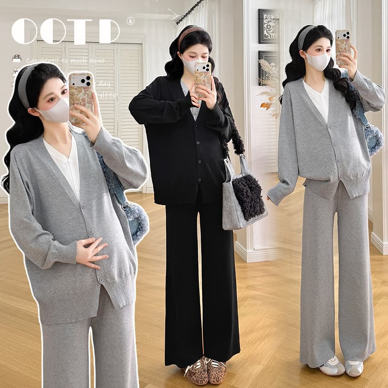 지금 지금 실사 새로운 임산부 가을 겨울 인터넷 유명인 부드러운 찹쌀 프로 피부 폴로 칼라 스카프 패션 스웨터 캐주얼 세트 슬림해 보이는 이미지 2