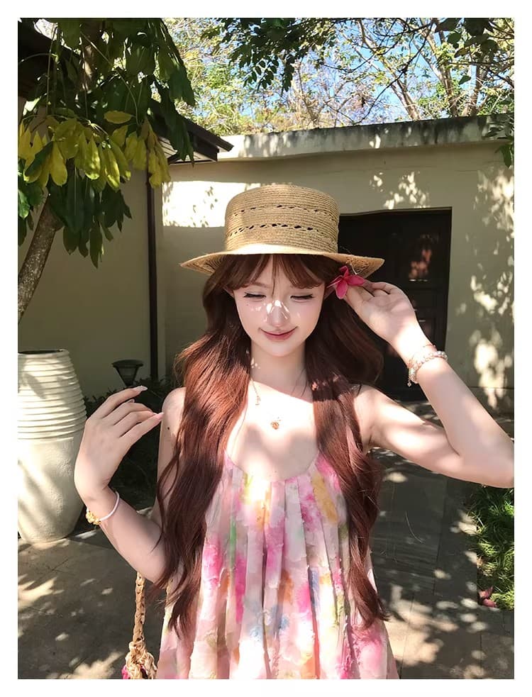 초기 꿈 pokemeng 한여름 꽃 행침 목 백리스 대 치마 자카드 헤일로 염색 꽃무늬 휴가 드레스 상세 이미지 23