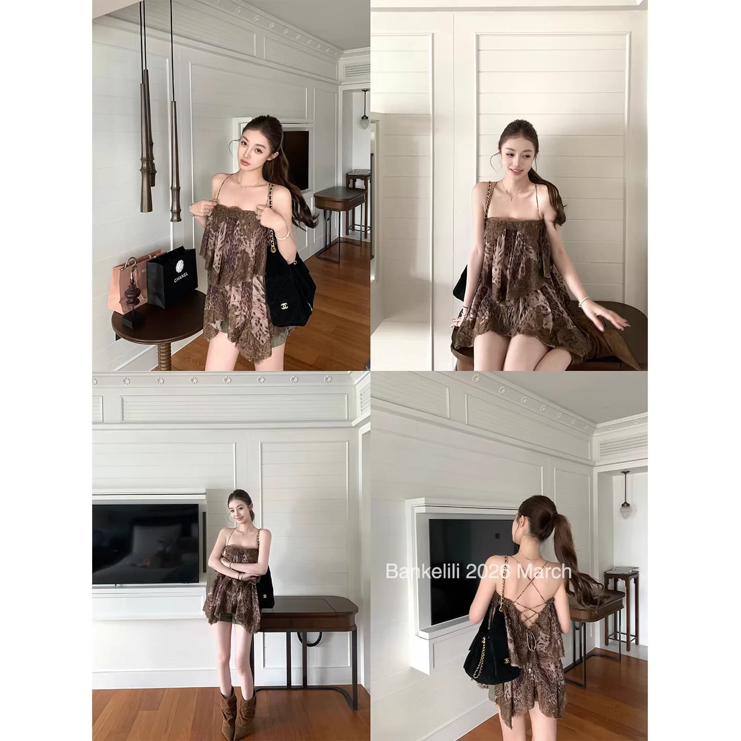 밤나무 코코아 색상 추가 필리핀 린 안개가 자욱한 레이스 백리스 슬립 프릴 드레스 롱 코트 여성 여름 상세 이미지 16