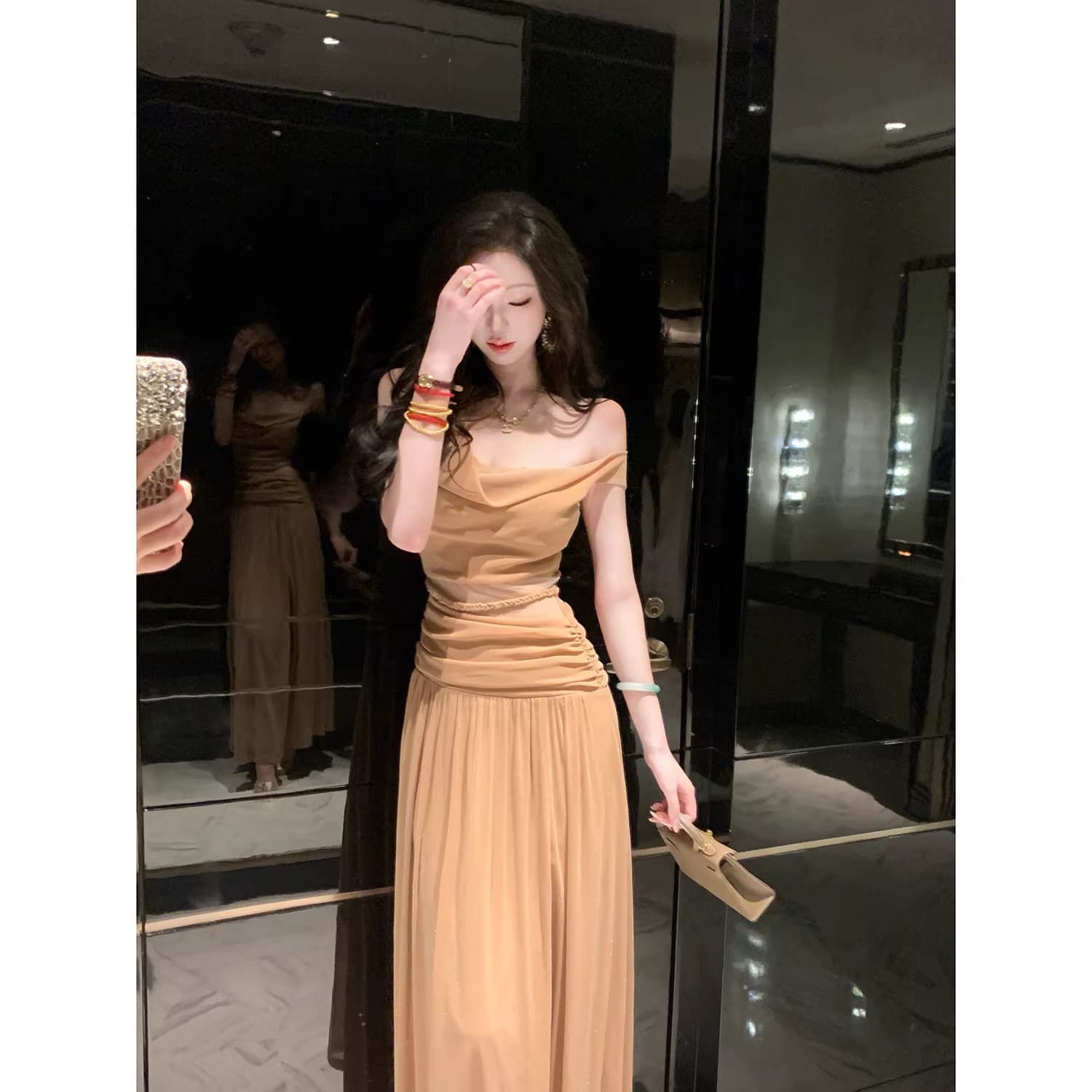 sun 우아한 조 희미한 조명 여름 민소매 빛 요리 한 바람 흔들다 칼라 레이스 레이스 드레스 패션 롱 스커트 상세 이미지 7