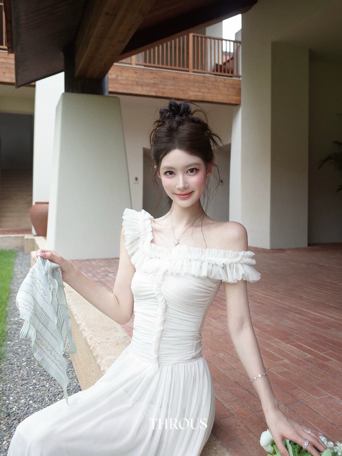 감사합니다. 아니요 고기 프릴 오프숄더 망사 여성 드레스 여름 프랑스식 품격 고급 센스 몸매 가꾸기 한 마디 롱 스커트 상세 이미지 18