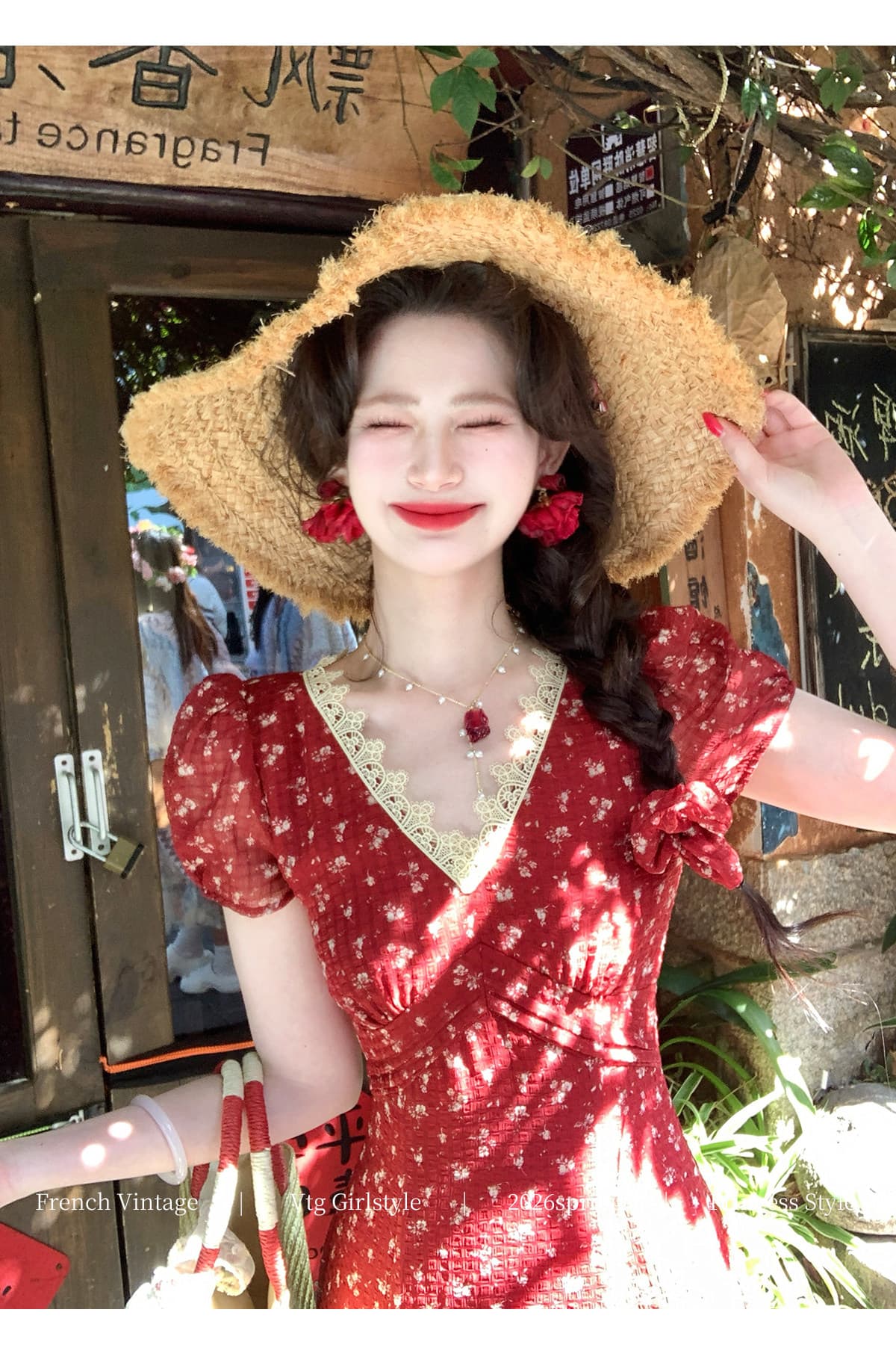 평생 로마의 석류 치마 프랑스식 레트로 V넥 꽃무늬 여성 드레스 이른 봄 새로운 품격 롱 스커트 상세 이미지 20