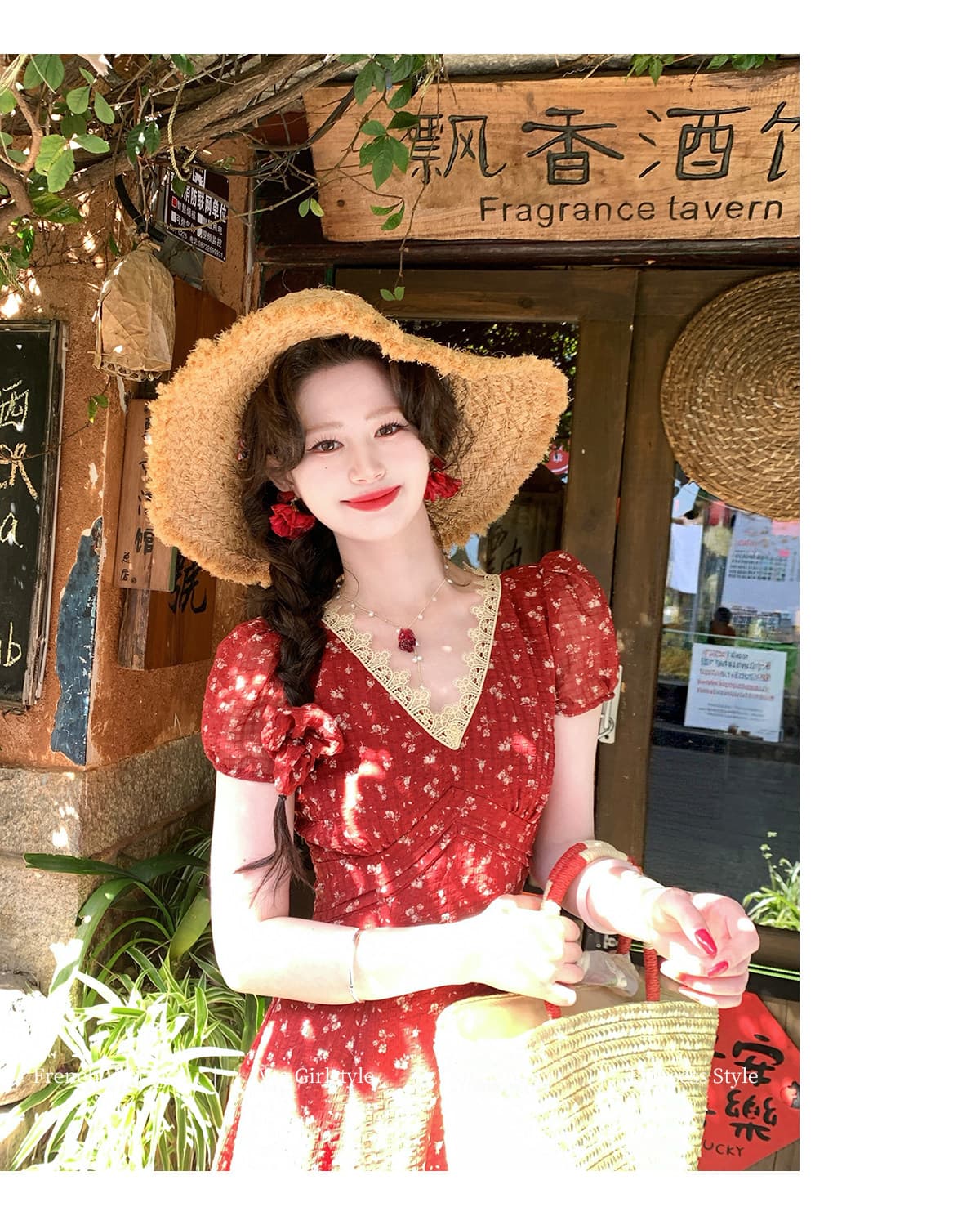 평생 로마의 석류 치마 프랑스식 레트로 V넥 꽃무늬 여성 드레스 이른 봄 새로운 품격 롱 스커트 상세 이미지 21