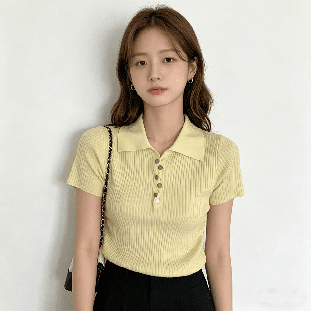 실사 2026 여름 한국 스타일 도파민 POLO 칼라 단추 니트 반팔 티셔츠 여름 쇼트 스타일 맨위 상세 이미지 8