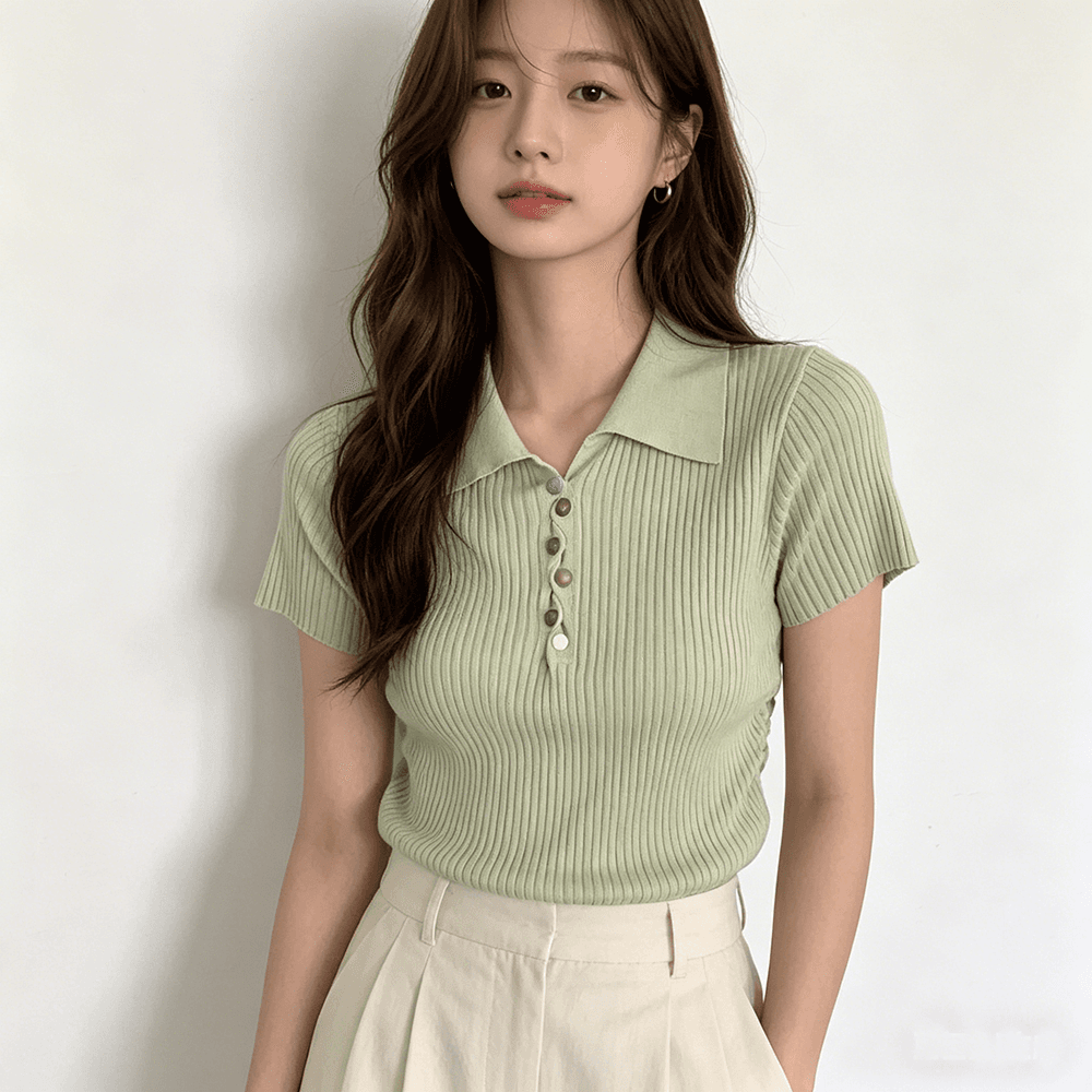 실사 2026 여름 한국 스타일 도파민 POLO 칼라 단추 니트 반팔 티셔츠 여름 쇼트 스타일 맨위 상세 이미지 3