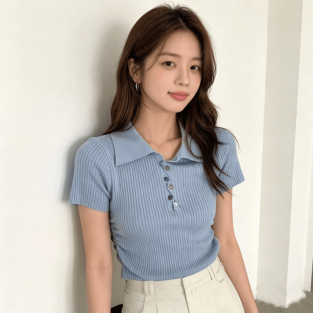 실사 2026 여름 한국 스타일 도파민 POLO 칼라 단추 니트 반팔 티셔츠 여름 쇼트 스타일 맨위 상세 이미지 4