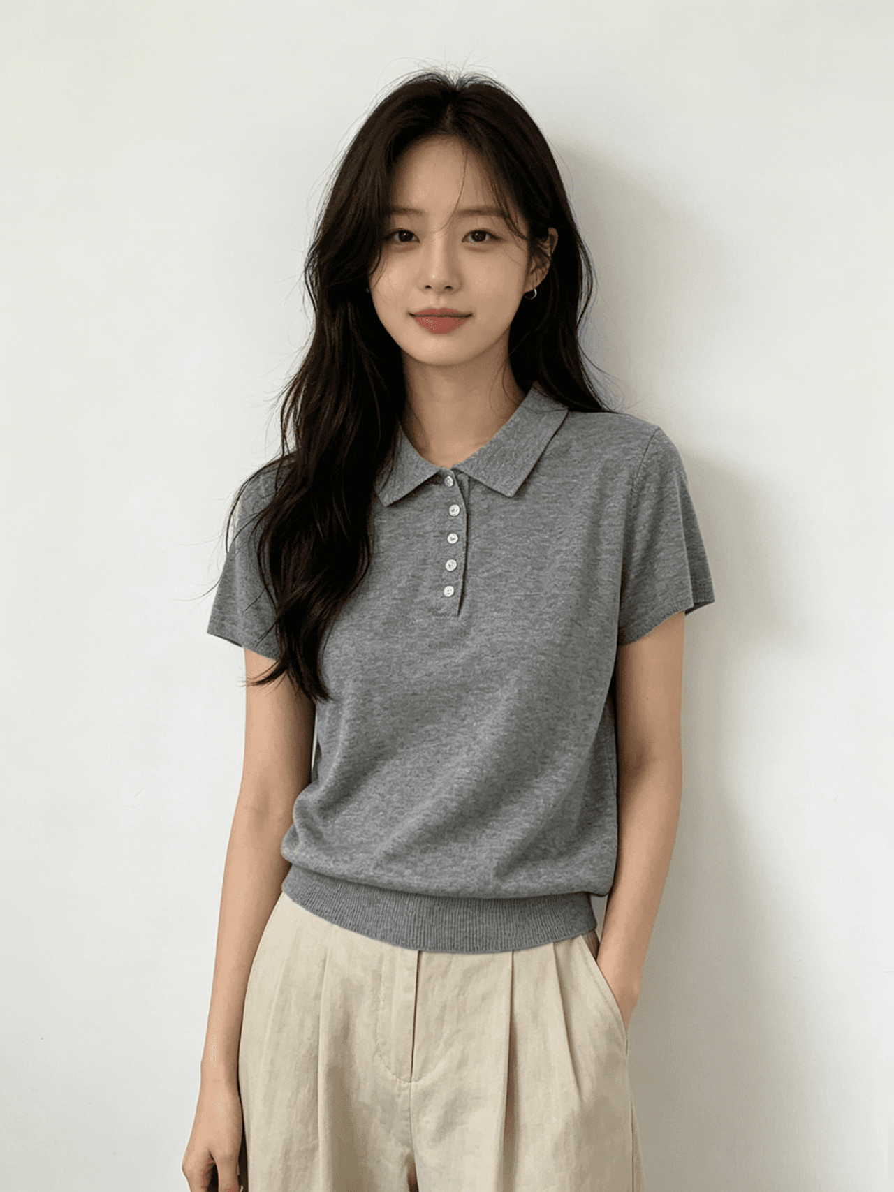 실사 한 부서 배색 스트라이프 POLO 칼라 니트 반팔 티셔츠 여성 여름 몸매 가꾸기 슬림해 보이는 아름다운 폴로 칼라 맨위 상세 이미지 4