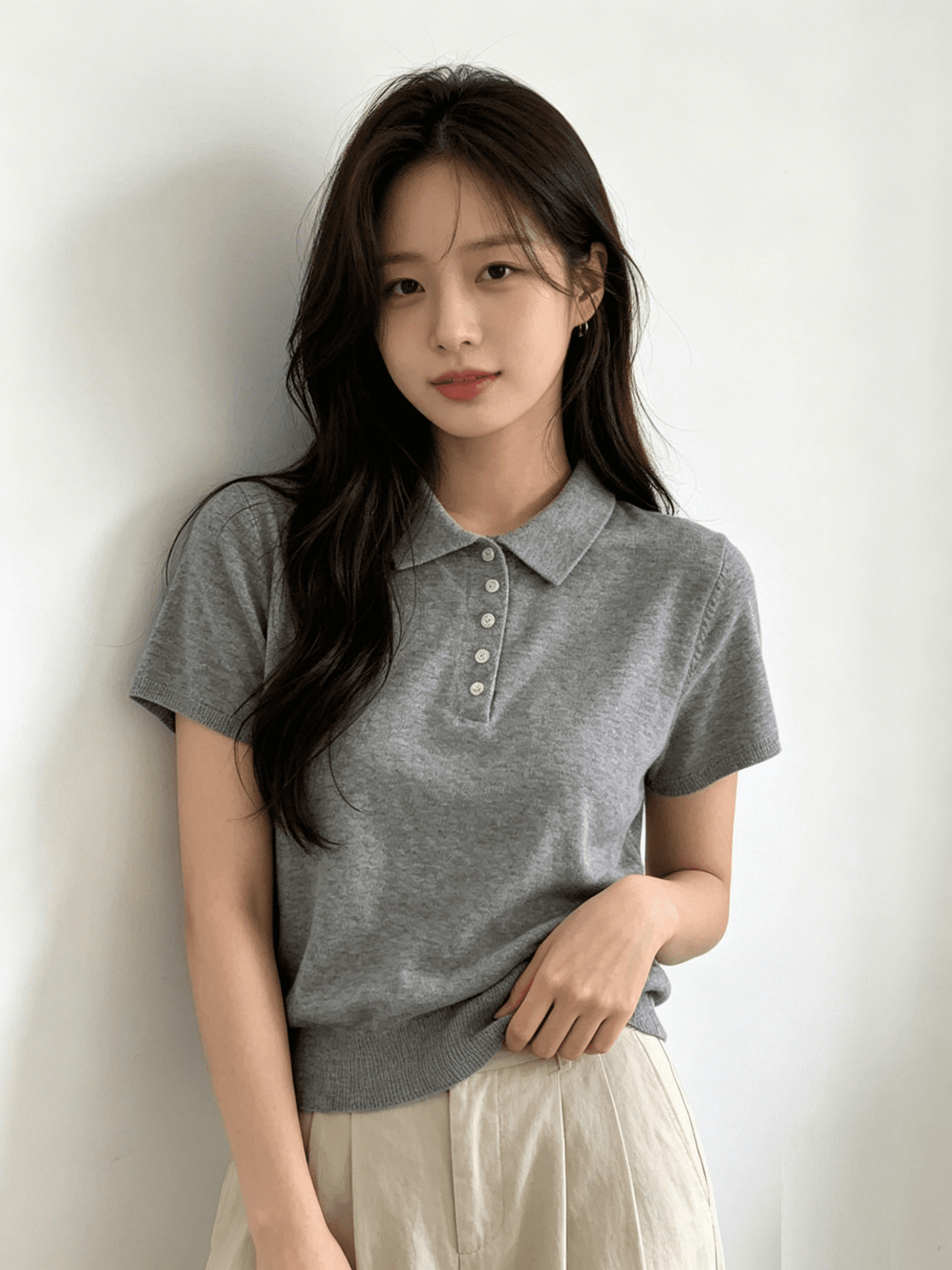 실사 한 부서 배색 스트라이프 POLO 칼라 니트 반팔 티셔츠 여성 여름 몸매 가꾸기 슬림해 보이는 아름다운 폴로 칼라 맨위 상세 이미지 5
