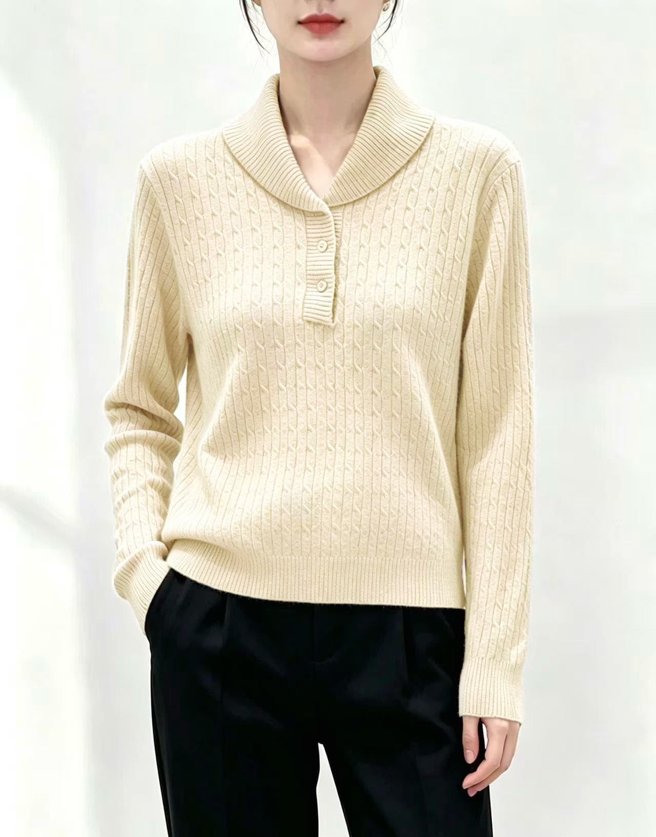 26 가을 새로운 폴로 칼라 꽈배기 긴팔 루즈핏 슬림해 보이는 니트 맨위 스웨터 풀오버 여성 긴 소매 상세 이미지 8