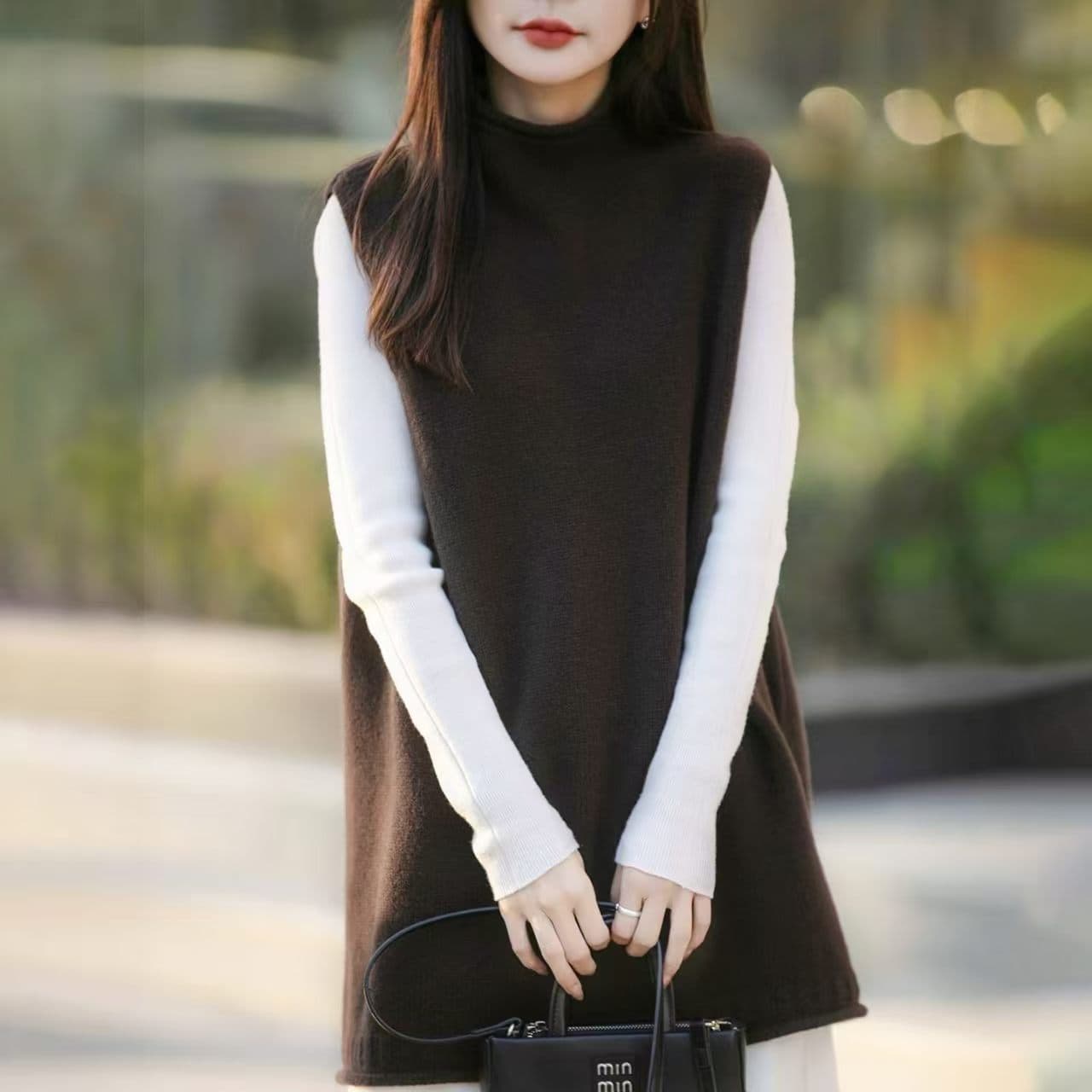 26 가을 겨울 새로운 대외 무역 주문 작은 터틀넥 루즈핏 다용도 니트 루즈핏 털 니트 스웨터 드레스 민소매 상세 이미지 3