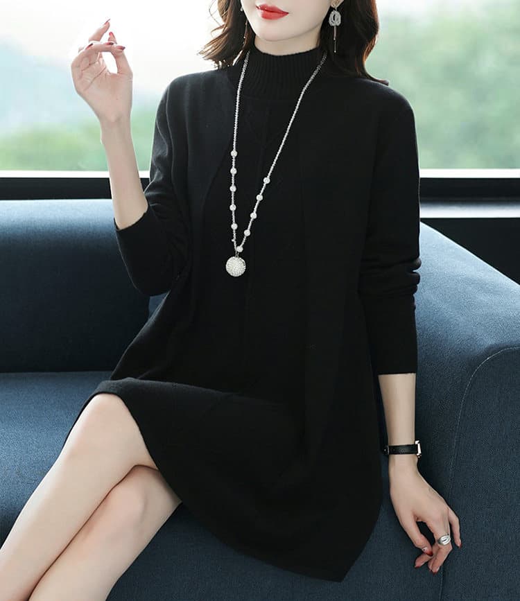 반하이넥 스웨터 여자 가을 겨울 중간 길이 루즈핏 지방 mm 기본 셔츠 외국 가스 엄마 연령 감소 니트 드레스 두꺼움 상세 이미지 2