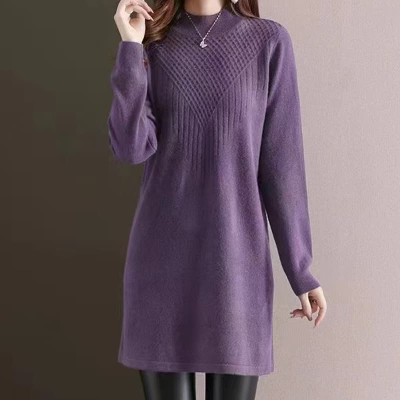 26 가을 겨울 새로운 반하이넥 카디건 두꺼운 스웨터 드레스 여자 중간 롱 코트 카디건 드레스 복장 이미지 2