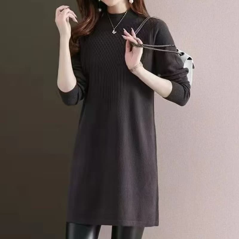 26 가을 겨울 새로운 반하이넥 카디건 두꺼운 스웨터 드레스 여자 중간 롱 코트 카디건 드레스 복장 이미지 4