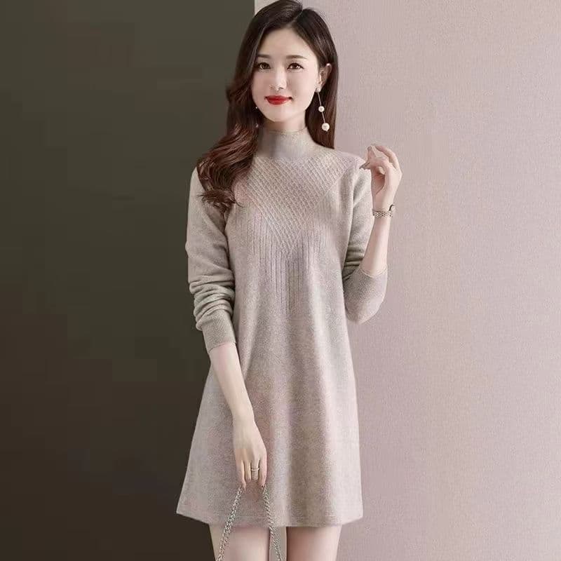 26 가을 겨울 새로운 반하이넥 카디건 두꺼운 스웨터 드레스 여자 중간 롱 코트 카디건 드레스 복장 상세 이미지 2