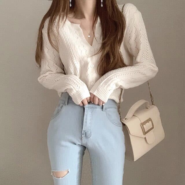 한국 동대문 디자인 센스 작은 대중 맨위 화이트 인사이드 가져 가라. 외국 가스 니트 카디건 코트 예쁜 스웨터 긴팔 상세 이미지 4