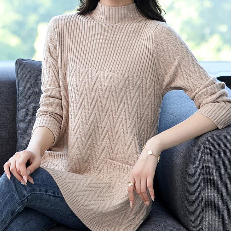26 가을 겨울 새로운 카디건 중간 길이 루즈핏 인사이드 가져 가라. 스웨터 여자 중년 로드 중 반하이넥 니트 기본 셔츠