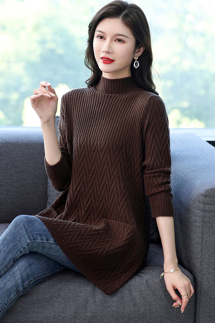 26 가을 겨울 새로운 카디건 중간 길이 루즈핏 인사이드 가져 가라. 스웨터 여자 중년 로드 중 반하이넥 니트 기본 셔츠 상세 이미지 4