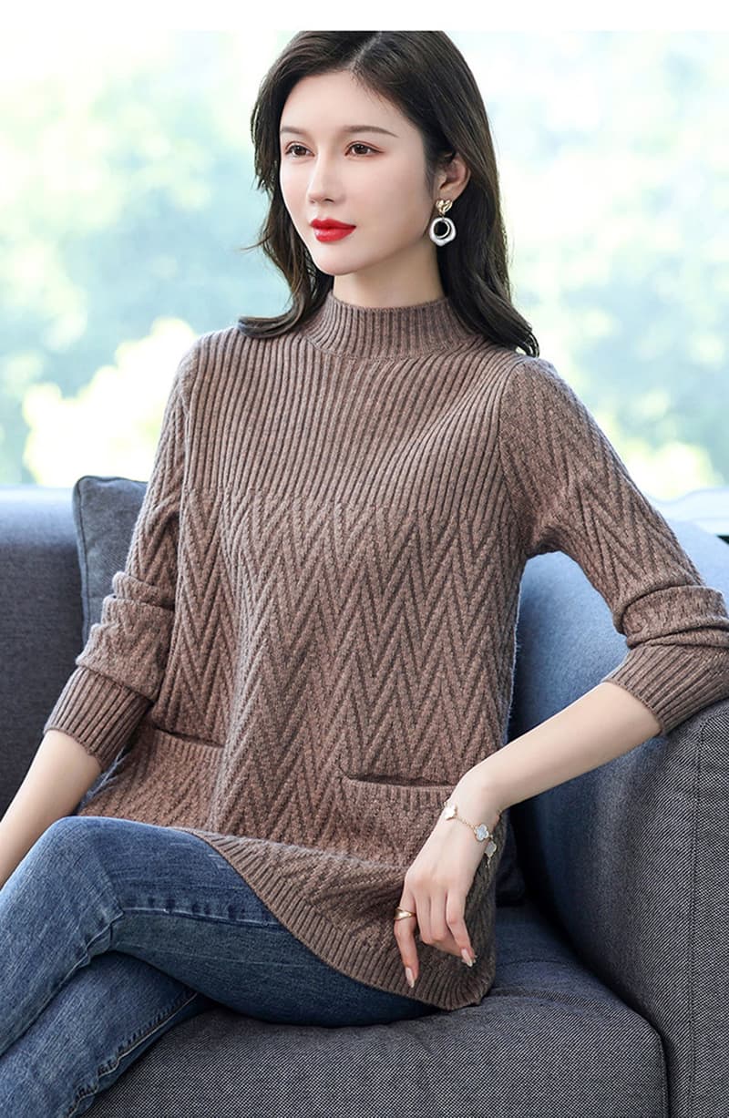 26 가을 겨울 새로운 카디건 중간 길이 루즈핏 인사이드 가져 가라. 스웨터 여자 중년 로드 중 반하이넥 니트 기본 셔츠 상세 이미지 7