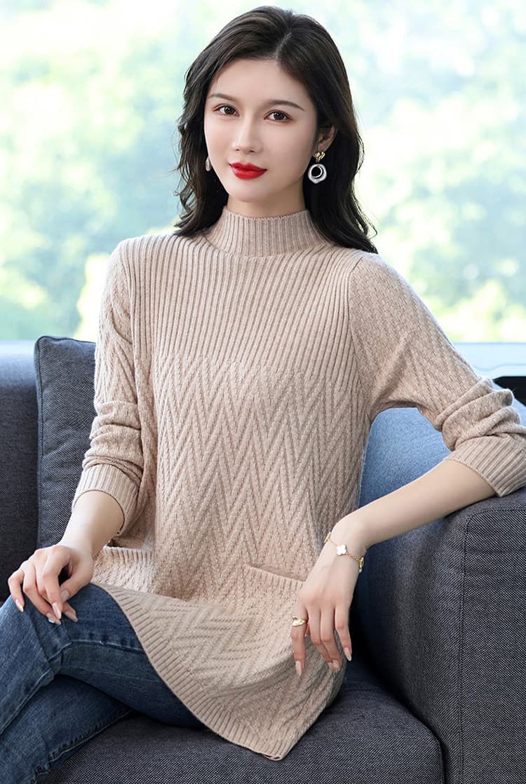 26 가을 겨울 새로운 카디건 중간 길이 루즈핏 인사이드 가져 가라. 스웨터 여자 중년 로드 중 반하이넥 니트 기본 셔츠 상세 이미지 9
