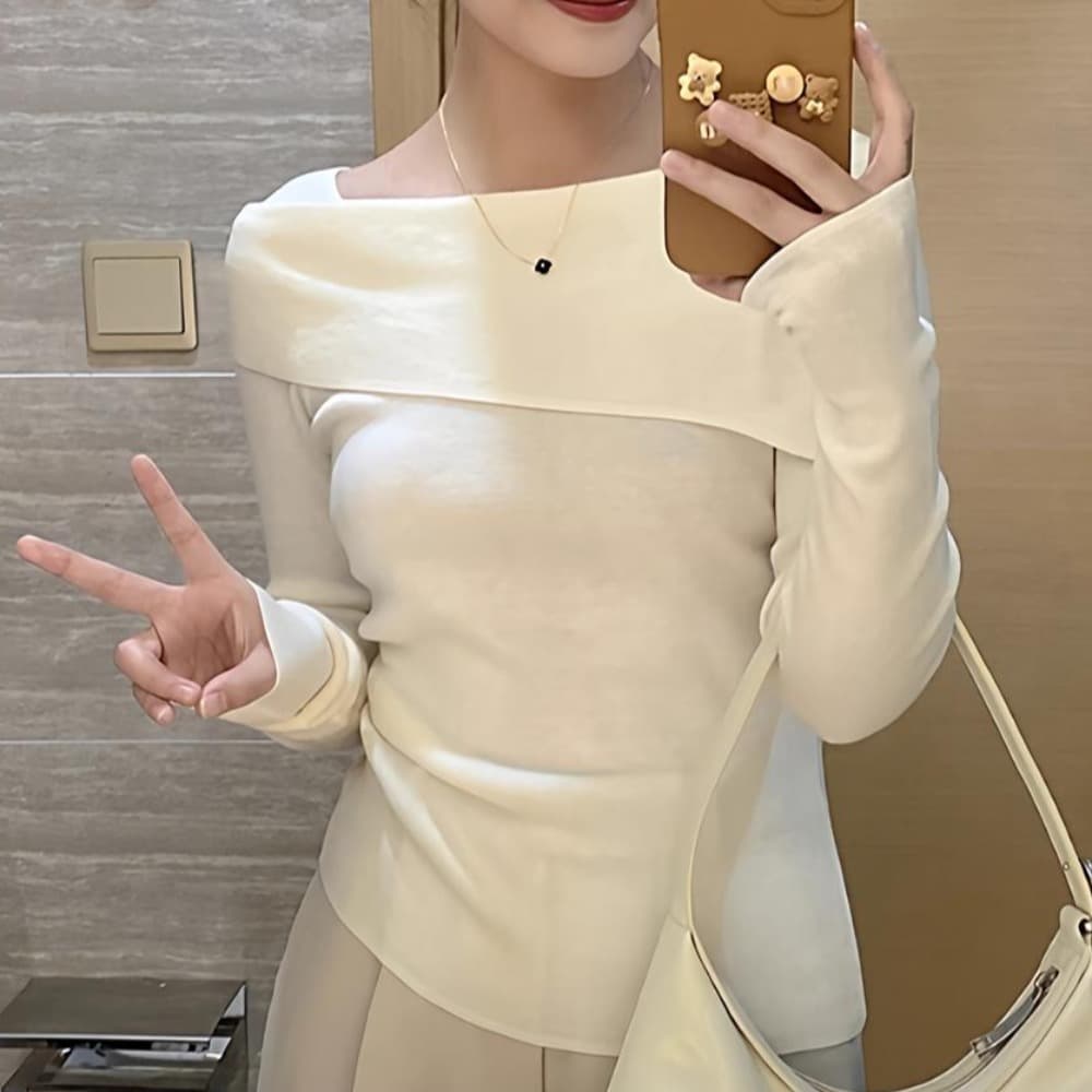한국 단색 오프숄더 오프숄더 긴팔 니트 스웨터 가을 새로운 미니멀리즘 몸매 가꾸기 슬림해 보이는 인사이드 가져 가라. 만나는 맨위 이미지 2