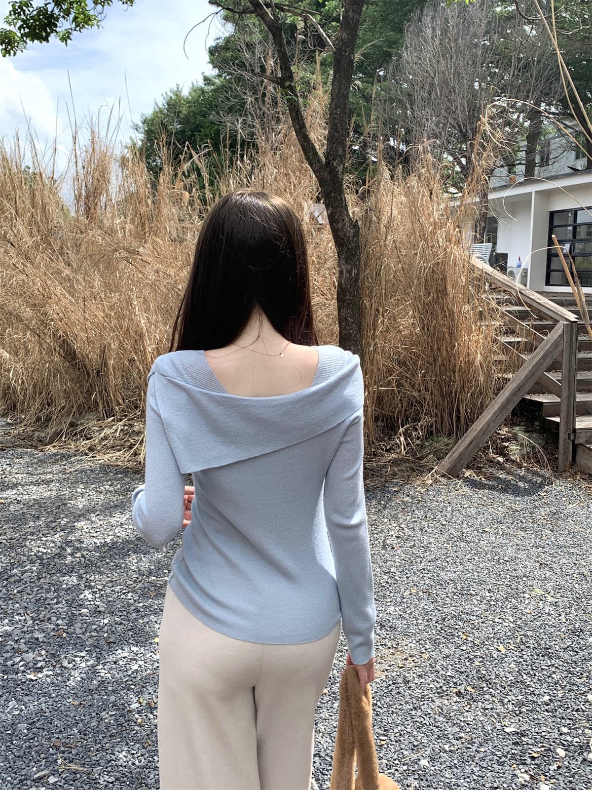 한국 단색 오프숄더 오프숄더 긴팔 니트 스웨터 가을 새로운 미니멀리즘 몸매 가꾸기 슬림해 보이는 인사이드 가져 가라. 만나는 맨위 상세 이미지 6