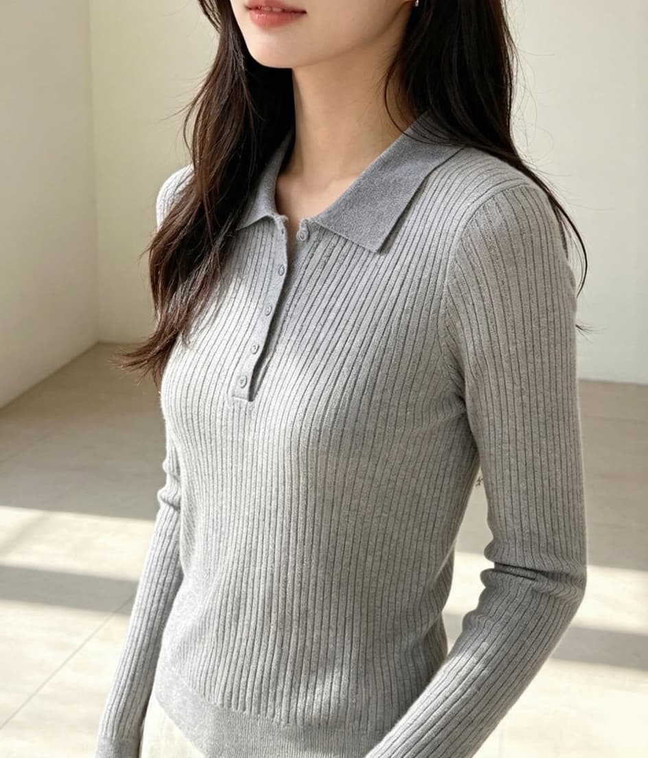 26 년 가을 새로운 POLO 칼라 폴로 칼라 니트 스웨터 양모 얇은 스타일 기본 셔츠 여성 스웨터 긴팔 인사이드 잡아라. 의류 상세 이미지 3
