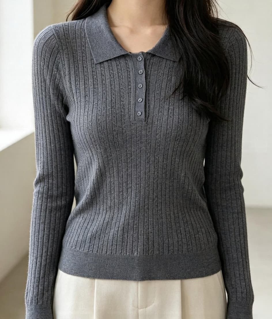 26 년 가을 새로운 POLO 칼라 폴로 칼라 니트 스웨터 양모 얇은 스타일 기본 셔츠 여성 스웨터 긴팔 인사이드 잡아라. 의류 상세 이미지 4