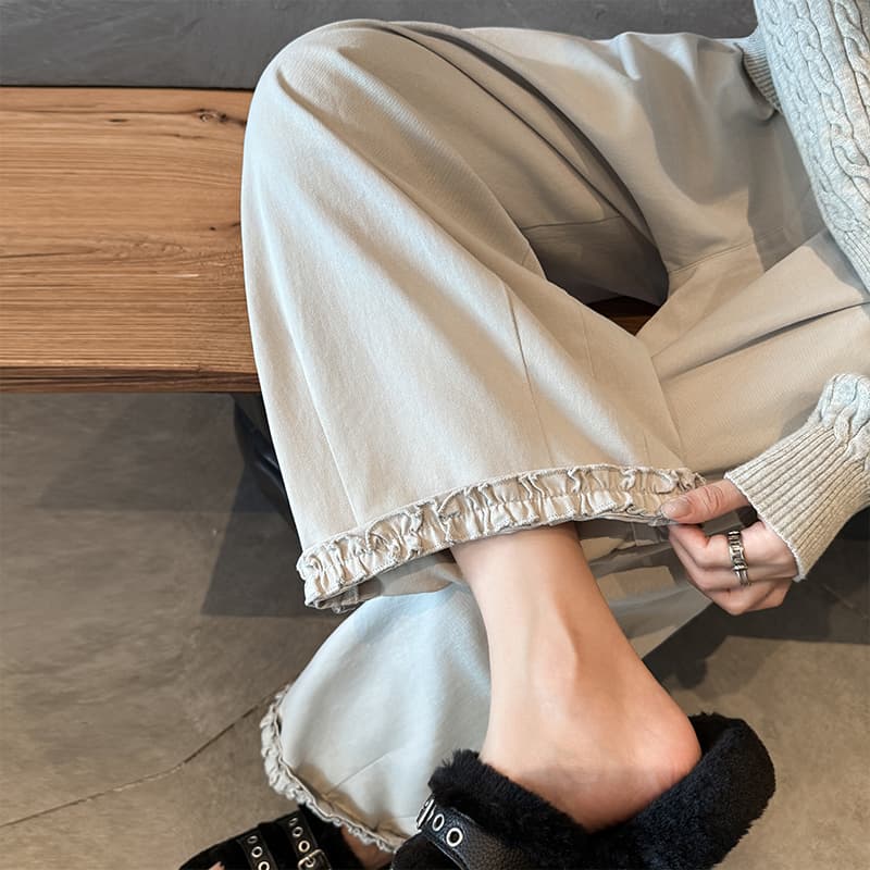실사 워시 물 면 캐주얼 바지 여성 봄 여름 새로운 루즈핏 슬림해 보이는 캐주얼 레이스 할란 아빠 바지 여성 이미지 5