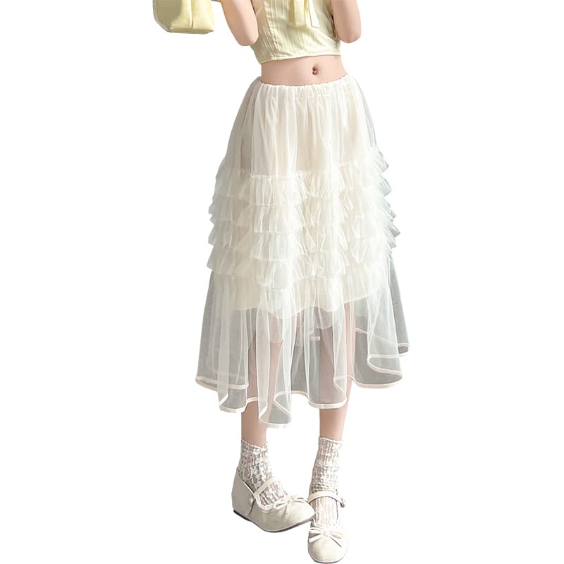실사 2026 여름 새로운 달콤함 연령 감소 부드러운 다용도 한 마디 퍼프 망사 케이크 반신 스커트 여성 이미지 6