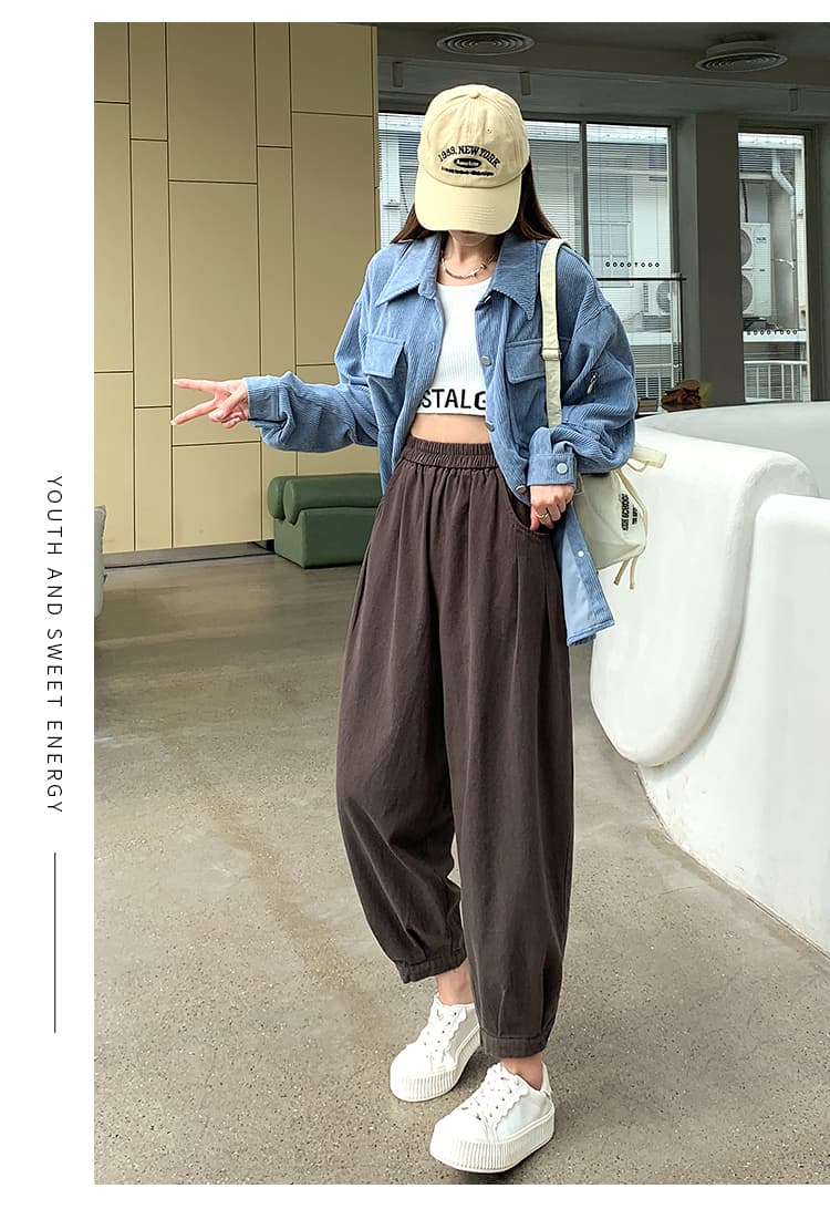 실사 워시 물 면 캐주얼 바지 여성 2026 봄 가을 새로운 루즈핏 문예 바람 캐주얼 조거 할란 아빠 바지 여성 상세 이미지 38