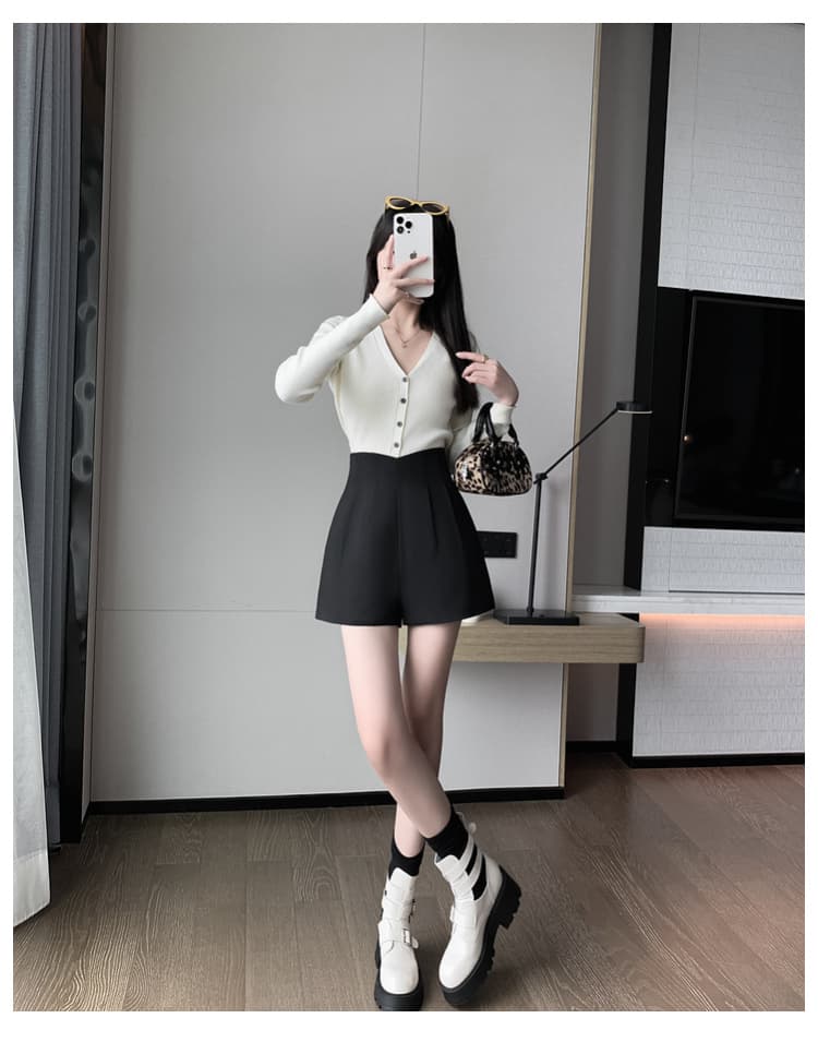 빅 사이즈 정장 반바지 여성 봄 여름 한 마디 지방 mm 하이웨이스트 검정색 와이드 레그 팬츠 슬림해 보이는 표지 배 캐주얼 워크웨어 팬츠 상세 이미지 15