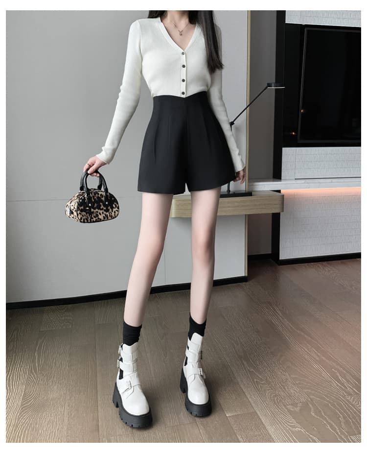 빅 사이즈 정장 반바지 여성 봄 여름 한 마디 지방 mm 하이웨이스트 검정색 와이드 레그 팬츠 슬림해 보이는 표지 배 캐주얼 워크웨어 팬츠 상세 이미지 19