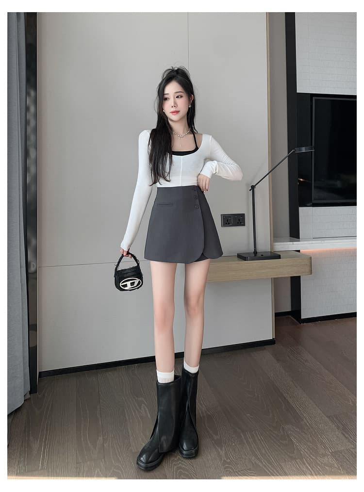 2026 가을 한국 스타일 치마바지 여성 패션 하이웨이스트 캐주얼 반바지 몸매 가꾸기 표지 고기 슬림해 보이는 와이드 레그 팬츠 어린이 상세 이미지 13