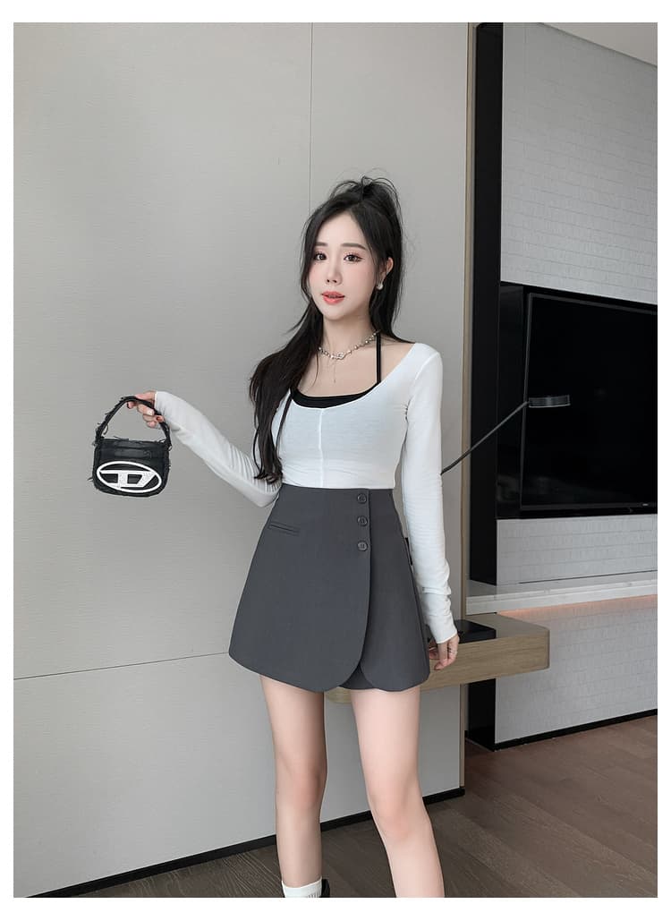 2026 가을 한국 스타일 치마바지 여성 패션 하이웨이스트 캐주얼 반바지 몸매 가꾸기 표지 고기 슬림해 보이는 와이드 레그 팬츠 어린이 상세 이미지 18
