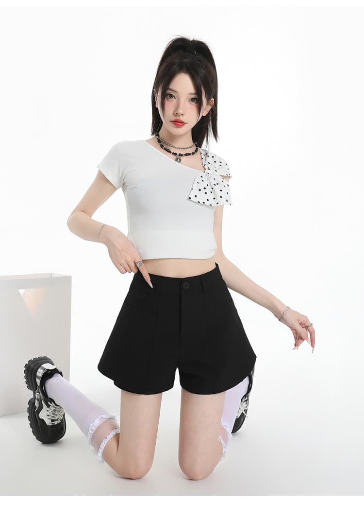 실사 2026 봄 여름 새로운 플리츠 반바지 여성 하이웨이스트 디자인 센스 프릴 패치워크 한 마디 치마바지 반바지 여성 상세 이미지 33