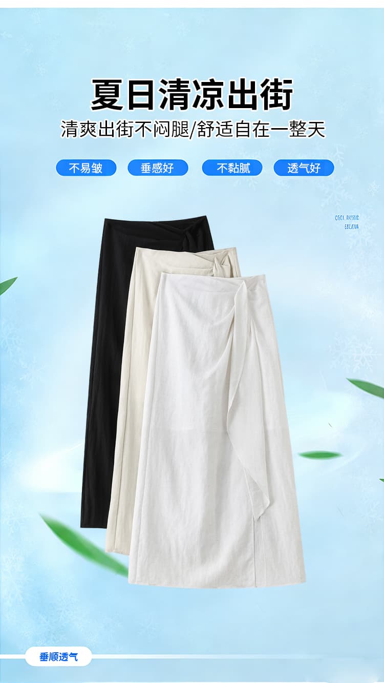실사 살구 색상 트임 반신 스커트 여성 여름 얇은 스타일 디자인 센스 불규칙 면 린넨 하이웨이스트 한 마디 중간 길이 치마 상세 이미지 10
