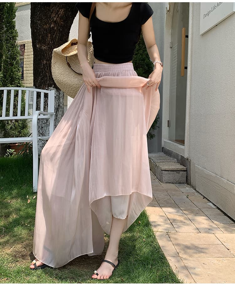 실사 깃발 실 넓은 다리 치마바지 여성 여름 얇은 스타일 새로운 하이웨이스트 도루 센스 작은 키 루즈핏 슬림해 보이는 얼음 실크 바지 상세 이미지 40