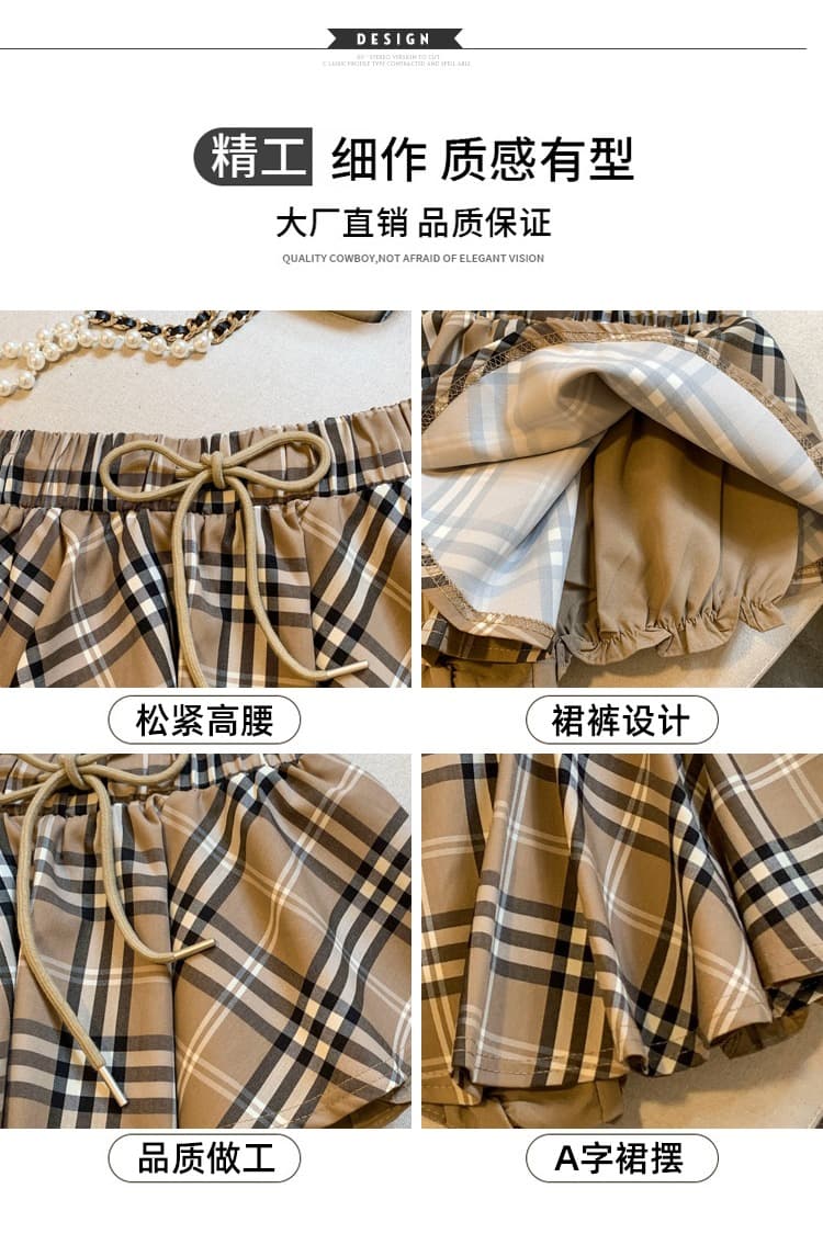 실사 여름 새로운 패치워크 색상 학원 스타일 체크무늬 플리츠 미니 스커트 여성 하이웨이스트 슬림해 보이는 다용도 캐주얼 반신 스커트 여성 이미지 7