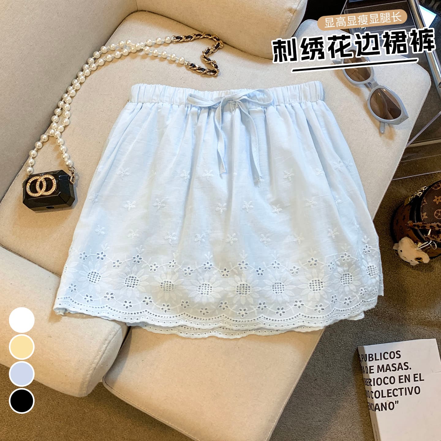 실사 여름 새로운 자수 레이스 치마 달콤함 소녀 바람 반신 미니 스커트 여성 레이스업 캐주얼 다용도 치마 이미지 3