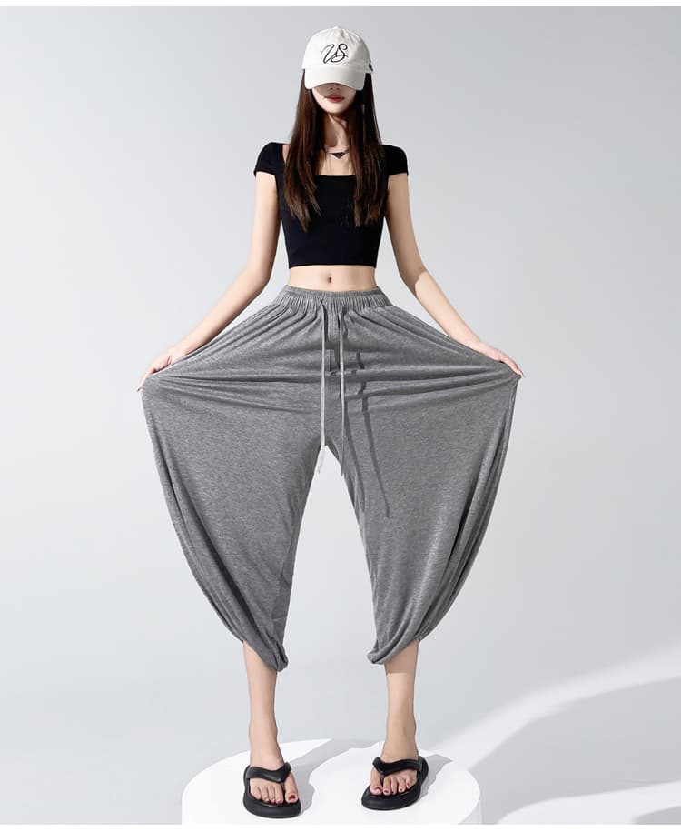 실사 여름 새로운 느긋한 바람 자연 허리 배기 바지 여성 루즈핏 도루 가을 센스 느슨함 디자인 센스 바지 캐주얼 긴 바지 상세 이미지 25
