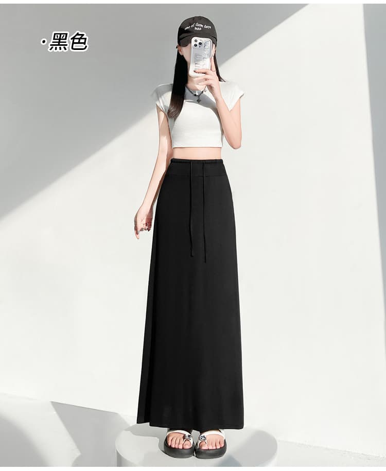실사 펌프 로프 허리밴드 반신 스커트 여성 여름 트임 한 마디 치마 다용도 하이웨이스트 슬림해 보이는 스트레이트 롱 스커트 상세 이미지 38