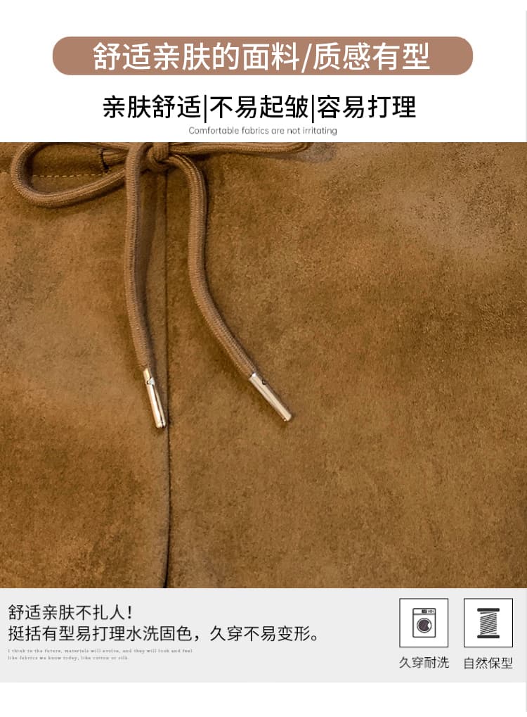 실사 아메리칸 레트로 스웨이드 원단 반바지 여성 봄 가을 2026 새로운 하이웨이스트 한 마디 외출용 넓은 다리 부츠 팬츠 아이들 상세 이미지 9