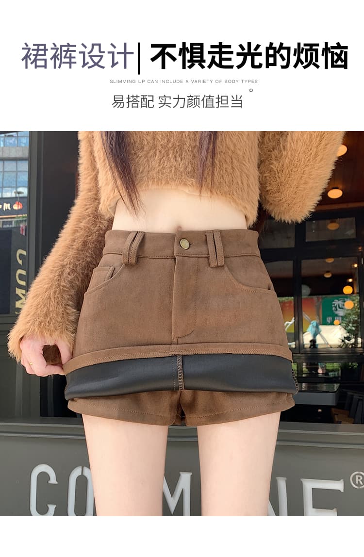 실사 레트로 커피 색상 사슴 캐시미어 반신 스커트 여성 가을 겨울 하이웨이스트 슬림해 보이는 노출 방지 한 마디 타이트 스커트 짧은 치마바지 상세 이미지 3