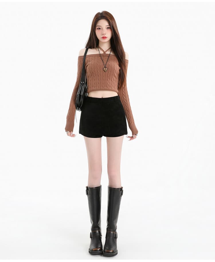 실사 가을 새로운 한국 스타일 chic 레트로 하이웨이스트 다용도 측면 트임 반신 스커트 몸매 가꾸기 커피 색상 가죽 미니 스커트 여성 상세 이미지 28