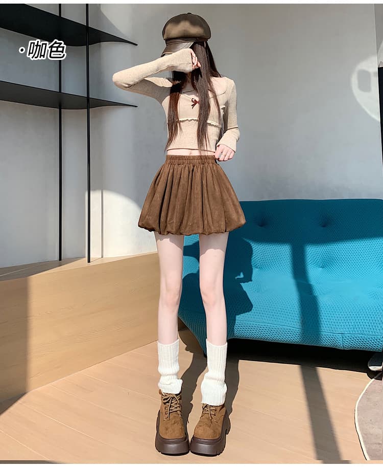 실사 한 부서 스웨이드 원단 반신 스커트 여성 가을 겨울 새로운 퍼프 스커트 다용도 슬림해 보이는 노출 방지 꽃밭 짧은 치마 상세 이미지 15