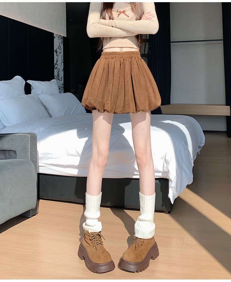 실사 한 부서 스웨이드 원단 반신 스커트 여성 가을 겨울 새로운 퍼프 스커트 다용도 슬림해 보이는 노출 방지 꽃밭 짧은 치마 상세 이미지 22