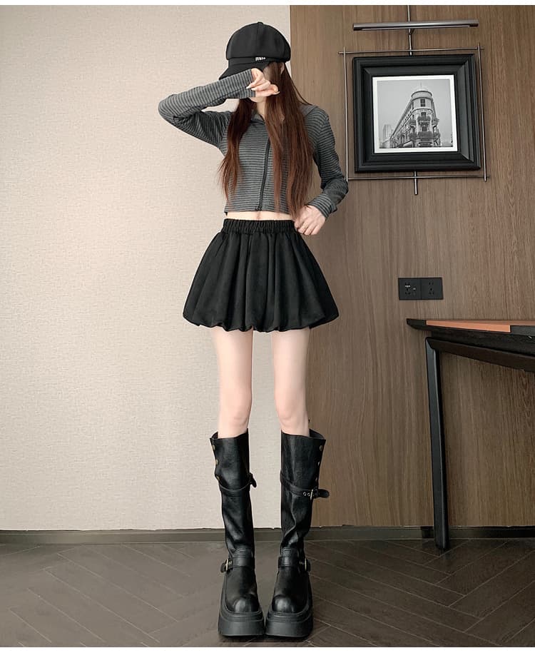 실사 한 부서 스웨이드 원단 반신 스커트 여성 가을 겨울 새로운 퍼프 스커트 다용도 슬림해 보이는 노출 방지 꽃밭 짧은 치마 상세 이미지 36