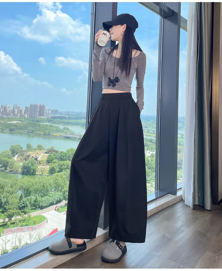실사 커피 색상 레트로 모통이 칼 와이드 레깅스 바지 가을 겨울 2026 새로운 루즈핏 표지 넓적 다리 슬림해 보이는 9 포인트 캐주얼 바지 상세 이미지 30