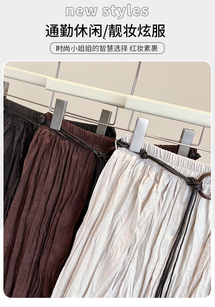 실사 느슨함 센스 사슴 가죽 벨벳 혼돈 주름 플리츠 반신 스커트 여성 가을 새로운 레트로 느긋한 바람 큰 진자 한 마디 롱 스커트 상세 이미지 4
