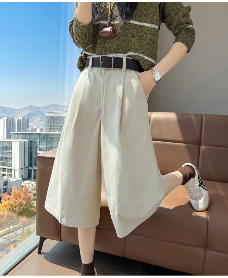 실사 레트로 코듀로이 7 점 반바지 여성 2026 가을 신제품 캐주얼 루즈핏 하이웨이스트 패션 넓은 다리 바지 상세 이미지 24